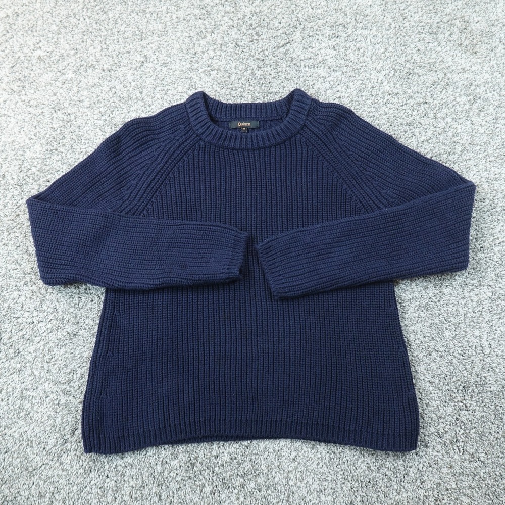 Quince Sweater Womens S Blue Organic Cotton Chunky Knit Pullover Crewneck Cozy